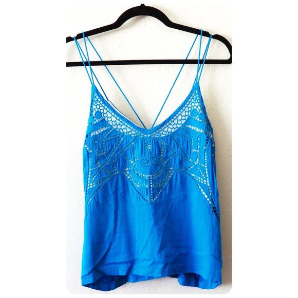 * Townsen Blue Spaghetti Strap Laser Cut Tank Top - Picture 1 of 5
